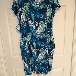 Columbia Leaf Print Mini Dress - Blue and Green